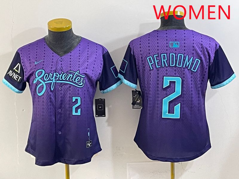 Women 2025 Arizona Diamondback 2 Perdomo Purple Joint Name Nike MLB Jersey style 5
